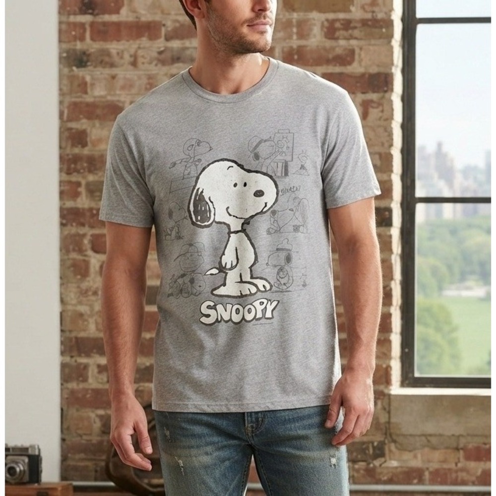Vintage Delta Unisex Peanuts Snoopy Graphic T-Shirt Size XL Gray Cotton Blend